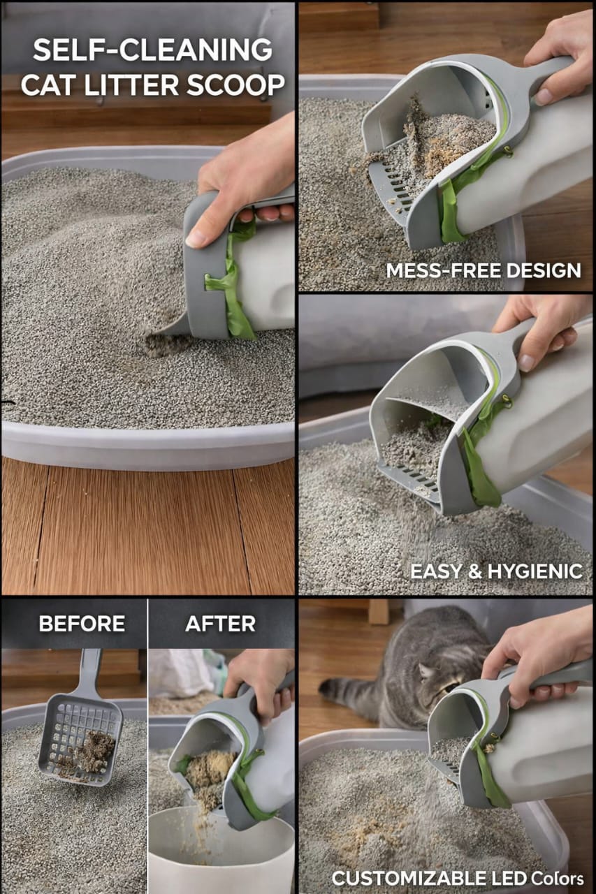 self-cleaning cat litter scoop